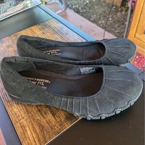 Skechers Relaxed Fit Memory Foam Black Leather Ballet Comfort Flats Shoes 6.5